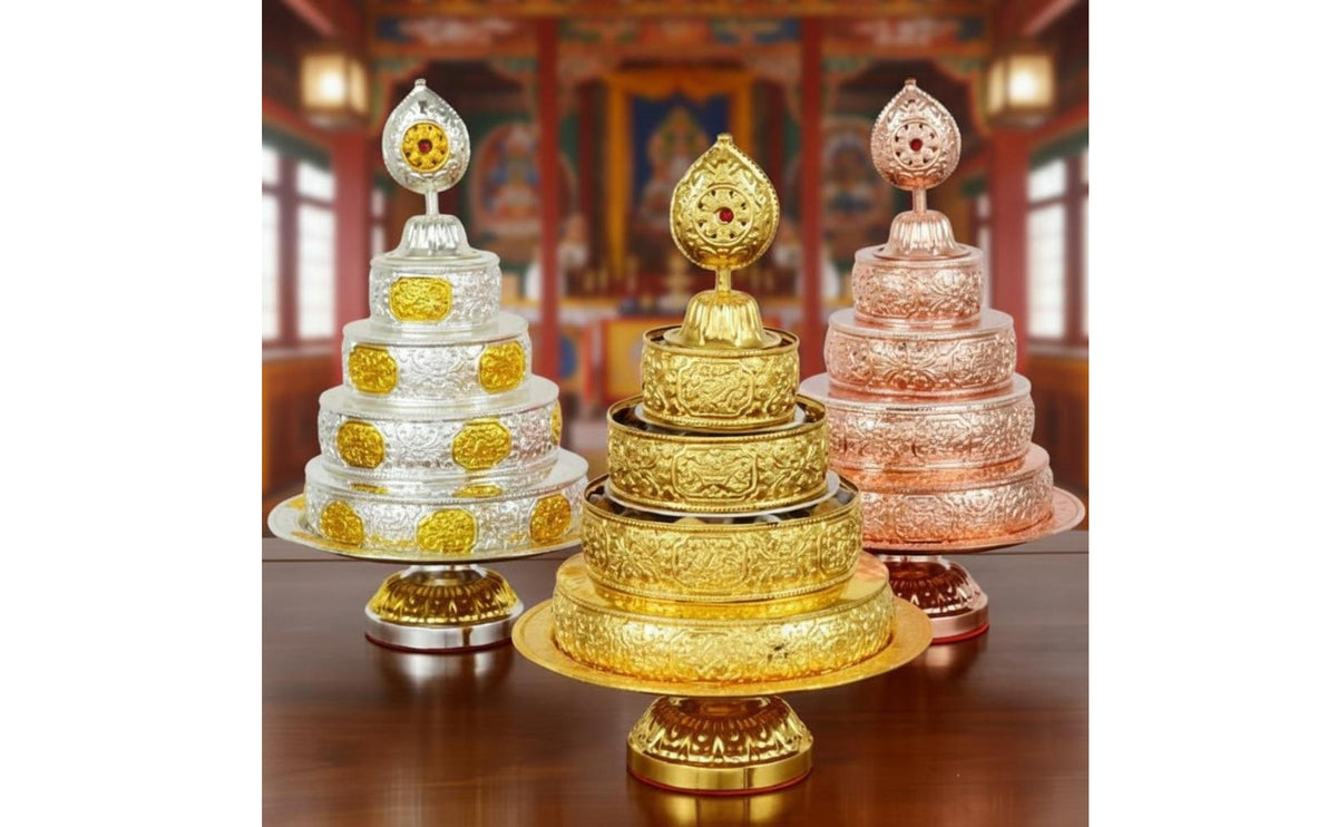 Tibetan Mandala Plate High Quality Alloy Mandala Offering Set Altar Supply Elegant Craftsmanship Religious Item for Temple