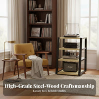 2 Pieces Ironwood Equipment Rack Amplifier Stand AV Media Console with Sturdy Steel Structure Heavy Duty Wooden Shelves Suitable for Home Theater Enthusiasts Audiophiles Living Room Organization