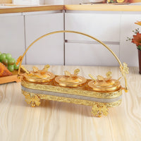 Condiment Holder with Jars Golden Finish for Kitchen Countertop, Dining Table