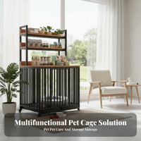 Large Dog Cage with Storage Heavy Duty Crate Reinforced Metal Frame Slide-out Trays Lockable Wheels Suitable for Living Room Bedroom Entryway