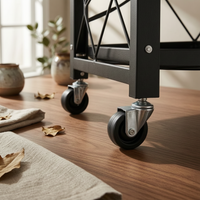 Three-Tier Storage Rack No-Installation Foldable Storage Rack Swivel Casters Foldable Metal Shelf