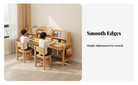 Height Adjustable Kids Desk and Chair Set Solid Wood Kids Study Desk with Chair Sturdy Construction Children's Writing Table with Hutch Ergonomic Design for Students, Teens, Home School