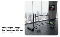 Space-Saving Exercise Ball and Mat Holder Sturdy Metal Frame Stretching Ball Storage Rack Large Capacity Multi-Tier Fitness Shelf for Pilates Studio