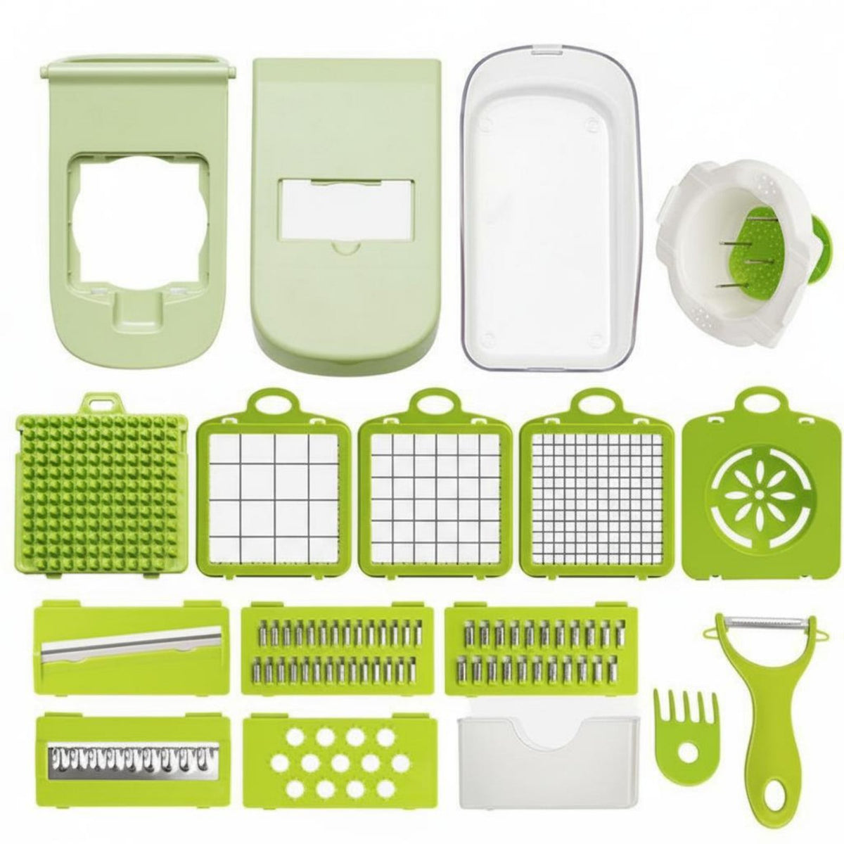 14 Pieces Interchangeable Multi-Function Vegetable Chopper Easy to Clean All-in-Single Vegetable Chopper Includes Collection Tray Mandoline Cutter Set Time Saving for Meal Prep