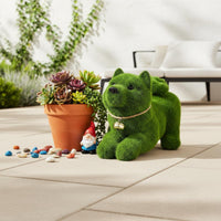 Dog Garden Figurine Outdoor Use Grass-Covered Dog Statue Bell Collar