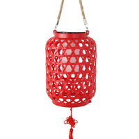 Lantern with Woven Shade Hanging Lantern with Rope Loop Boho for Porch