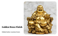 Good Fortune Symbol Laughing Buddha on Dragon Throne Intricacyed Craftsmanship Laughing Buddha Statue Golden Finish Feng Shui Ornament for Business Owners, Spirituality Seekers, Entrance Hall, Entranceway, Living Room, Storefront