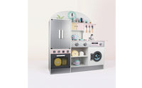 Wooden Play Kitchen Interactive Play Kitchen with Refrigerator   for Kids, Young Children, Playroom, Bedroom, Daycare