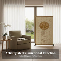 Traditional Chinese design Freestanding Panel Partition Double-Sided Pattern Room separater Opaque Fabric Space Separator Easy to stow for Fans of Asian Aesthetics, awayice Workers, Business Owners, Entryway, Studio Apartment, Bedroom, Restaurant