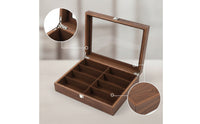 Secure Wood Storage Box with Glass Lid Clear Wooden Box with Glass Lid Hinged 8-Compartment Organizer Rectangular for Hobbyists