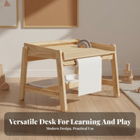 Multi-Functional Wooden Kids Table and Chair Set Solid Wood Adjustable Height Toddler Desk and Stool Child-Friendly Design Children's Art Table with Paper Roll Long-Lasting Construction for Toddlers, Kindergarteners, Parents, Nursery, Daycare, Classroom