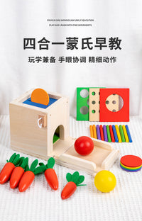 蒙氏四合一投币盒0.85多功能插棍拔萝卜幼儿童积木颜色配对智力盒