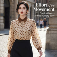 Work Wear Long Sleeve Shirt for Women with Faux Two-Piece Layered Design, Business Casual Button Front Blouse in Sheer Material