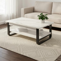 Rectangular Wood Coffee Table Wide Tabletop Coffee Table with Storage Shelf Heavy Duty Living Room Furniture for Small Apartment Dwellers, Office