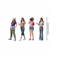 4 Pieces 1:64 Resin Figure Set Small Group Street-Style Female Figures Miniature Standing Figures for Diorama Scenes