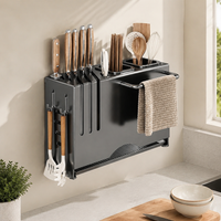 Kitchen Cabinet Organizer Pot Rack, Cookware Stand, Matte Grey Carbon Steel Drainage Kitchen Organizer, Countertop, Chopstick Holder