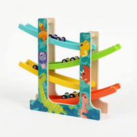 Multi-Level Wooden Car Ramp with 6 Cars Compact Wooden Car Ramp Race Track Toy Indoor Toddler Race Track for Preschoolers