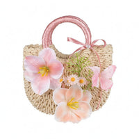 Woven Straw Handbag Floral Decoration Women's Accessory Structured