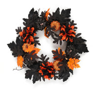 Halloween Wreath Black and Orange Pumpkin Wreath Artificial Leaves