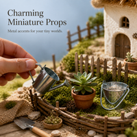 Miniature Tin Bucket and Watering Can for Diorama and Scene Decoration