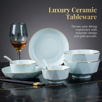 Minimalist Ceramic Dinnerware Set, Gold Trimmed