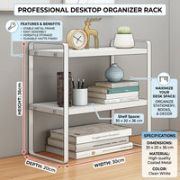 2-Tier Desktop Book Organizer, Desk Storage Shelf with Metal Frame for Students, Multi File for Office, Tabletop Rack