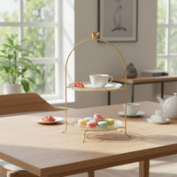 Gilded Feathered Cake Stand Decorative Display Multi Tier Dessert Stand Metal Frame Home Decor for Afternoon Tea