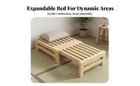 Solid Wood Construction Extendable Wooden Bed Frame Multi-Functional Pull-out Sofa Daybed Space Saving Pull out Daybed Frame Quiet Casters for Students, Renters, Homeowners, Small Areas, Apartment, Bedroom, Office