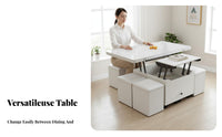 5 Pieces Multi-Functional Lift-Top Coffee Table with Stools Space-Saving Lift-Top Coffee Table Extendable Tabletop Living Room Furniture Sturdy Construction for Apartment Dwellers, Distant Workers, Families, Small Areas, Dining Area, Home Office