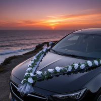 Wedding Car Flower Kit Realistic Faux Flowers V-Shape Car Hood Decoration Bridal Vehicle Floral Decor Easy to Install Paint-Safe