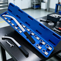 15 Pieces Auxiliary Belt Tensioner Pulley Removal Tool Kit with Case Easy Storage Belt Wrench Set Professional for Mechanics, Repair Shops