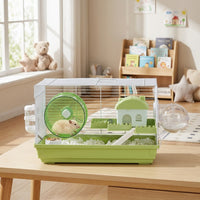 Large Hamster Cage 3-Level Villa with Wheel, Iron Wire House for Syrian and Dwarf Hamster, 60cm Width Spacious Dwelling with Upper Entry