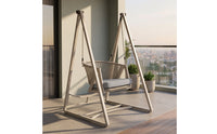 Woven Hanging Swing Chair with Stand Padded Basket Swing with Cushion Sturdy Freestanding Swing Chair Long-Lasting for Backyard