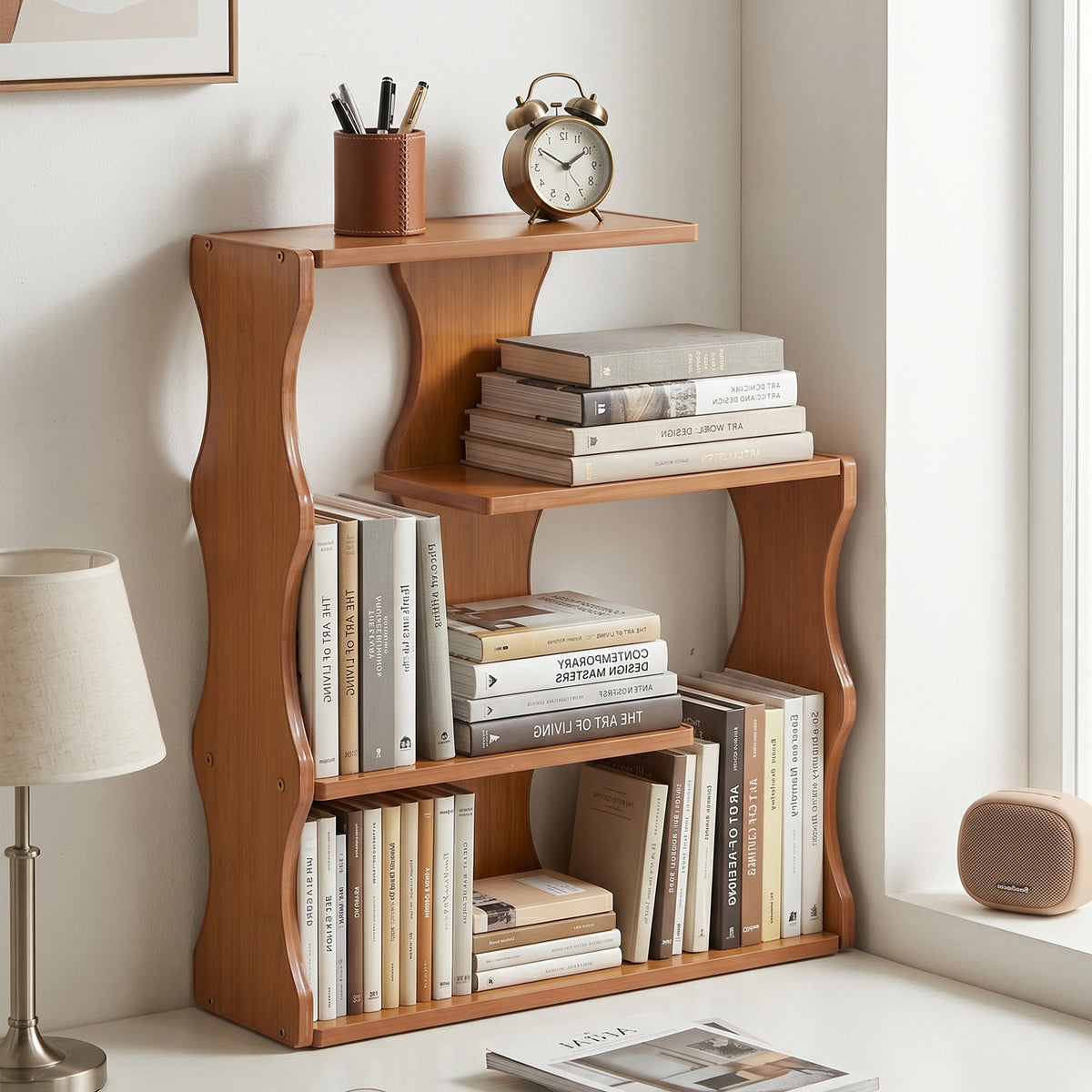 Bamboo Desk Bookshelf with Curved Shelves