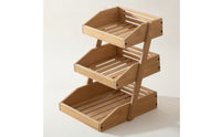 3 Tier Rack with Slatted Trays Rustic Countertop Vegetable Produce Rack Convenient Kitchen Organizer for Pantry