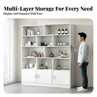 Floor Standing Beverage Cabinet Sturdy Display Shelf Storage Organizer Multi-tier Bookcase Engineered Wood Suitable for Collectors Adults Study Bedroom Living Room Home Decoration