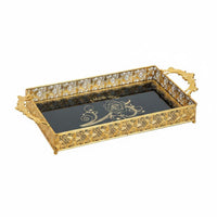 Gold Filigree Tray Hollow out Design Ornate Glass Tray Double Handle