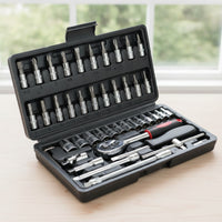 46 Pieces Easy to Carry Ratchet Socket Wrench Toolkit Versatile Socket Wrench Set with Case Complete Ratchet Set with Case Sturdy for Mechanics, Garage, Roadside Emergency