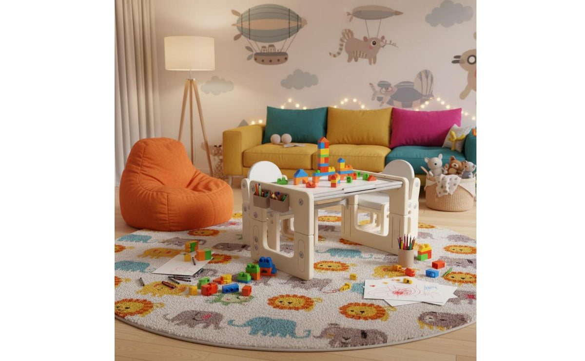 Ergonomic Design Kids Building Block Table Rounded Corners Adjustable Building Block Table Easy to Clean Childrens Drawing Writing Desk Reversible Tabletop for Toddlers, Preschoolers, Kindergarten, Playroom, Daycare
