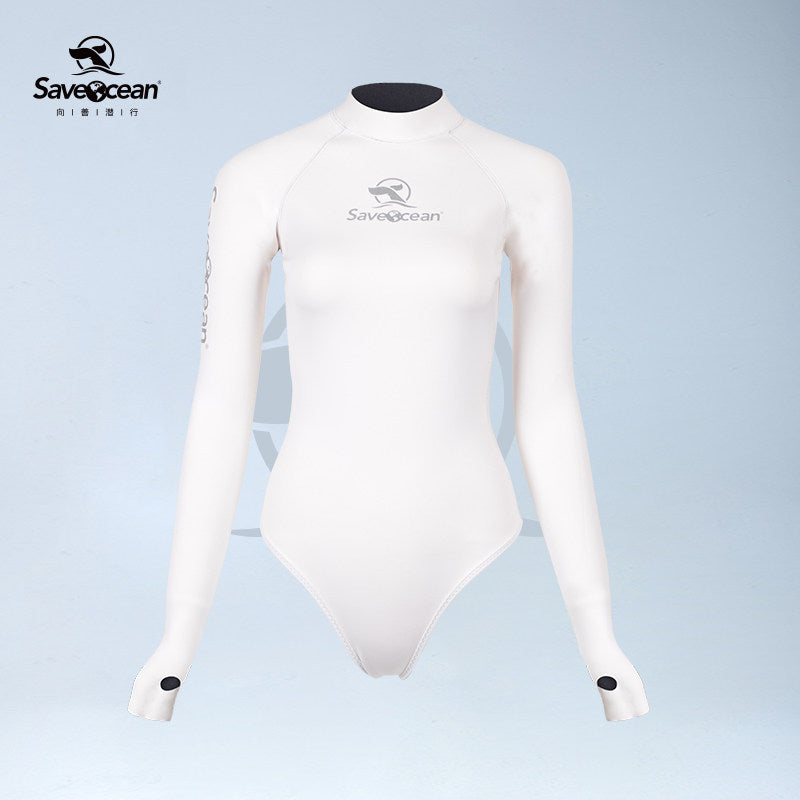 【Bestdive Saveocean 】女式雪月皓月纯白自由潜湿衣露背比基尼