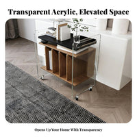 2-Tier Clear Rolling Stand Light Luxury Artistic Look Mobile Furniture Transparent Look Transparent Design for Living Room