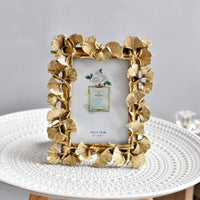 Gold Ginkgo Foliage Photo Frame Light Luxury 4x6 Decorative Photo Stand