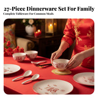 Ceramic Dinnerware Set, Chinese Style Tableware, Wedding Gift Box, Red Festive Bowls & Chopsticks, Home Use