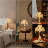 Fringe Table Lamp Decorative Table Lamp with Textile Shade Vintage-Inspired Princess-Style for Girls, Bedroom, Reading Corner
