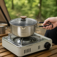 Cooker Set, Family, Camping Cooker Set, 3-Layer, Stainless Steel, 4-Piece, Compact