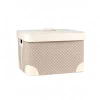 Lidded Storage Box Leather Exterior Storage Bin with Handle Reinforced Corners Household Order for Laundry Room