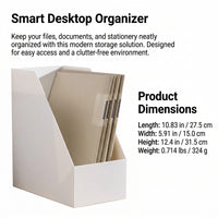 Desk Storage Box with Lid and Slanted File Holder, Desktop Organiser for Office Home, Large Capacity Accessories for Women