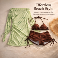 Swimsuits for Women with Long Sleeves and Polka Dot Design, Stylish with Shorts for Girls and Water Sports