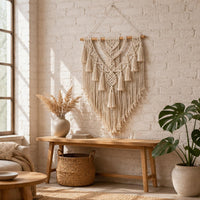 Woven Wall Tapestry Handmade Boho Tapestry Wooden Rod
