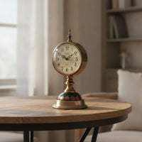 Pedestal Clock Brass-Tone Timepiece Decorative for Bookshelf